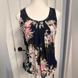 New York & Company Blue and Pink Pleated Tank Top